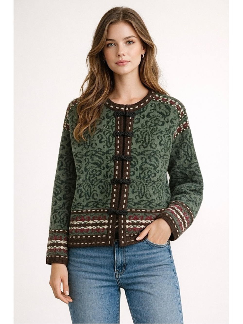 Nordic Design Wool Blend Sweater Cardigan Jacket Size Small